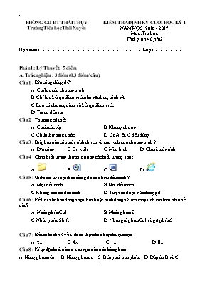 Đề kiểm tra định kỳ cuối học kỳ I môn Tin học Lớp 5 - Năm học 2016-2017 - Trường Tiểu học Thái Xuyên